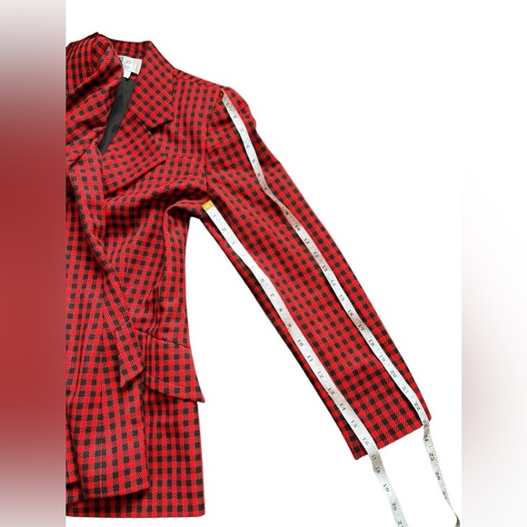 Vintage GIVENCHY Boutiques Blazer Single Breasted Red Black Houndstooth Wool 36 - Picture 10 of 15